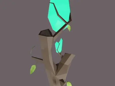Low Poly wooden magic wand with crystals games ready  Low-poly 3D model
