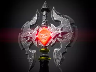 Fantasy Battle Axe with Glowing Gem game Ready PBR Weapon 3D model