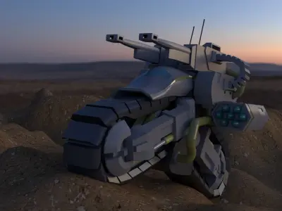 Mototank futuristic motorcycle in desert 3D model
