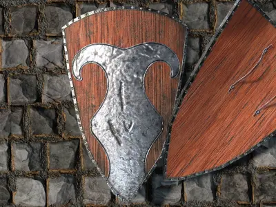 Medieval round shield with coat of arms 6 Low-poly 3D model