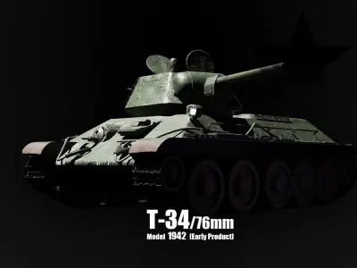 T-34-76 - Soviet Medium Tank - Common Livery - Model 1942 Early Low-poly 3D model