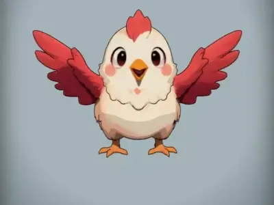 cute cartoon baby chicken with red wings Low-poly 3D model