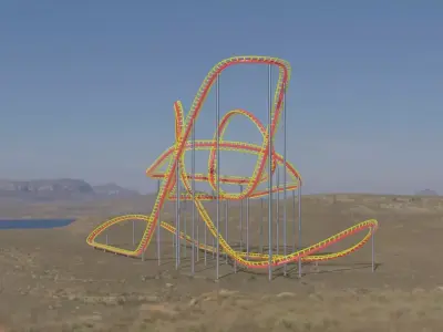 Rollercoaster train track in shape of cowboy hat Low-poly 3D model