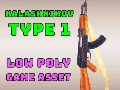 Low poly game asset - AK-47 Type 1 - PBR Low-poly 3D model