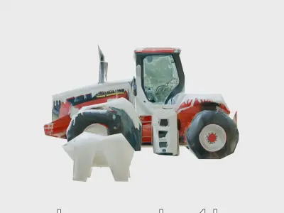 Frozen Tractor in Arctic Glacier with Polar Bears Low-poly 3D model