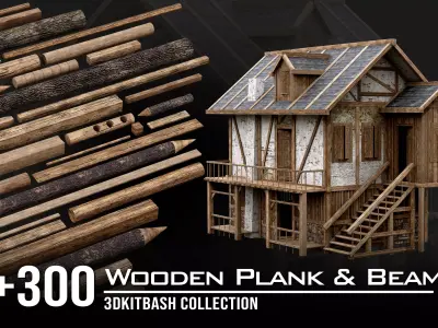 Wooden Plank and Beam collection Medieval 3D Asset Pack Low-poly 3D model