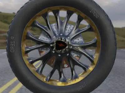 Car-Wheel wheel with gold and accents Free low-poly 3D model