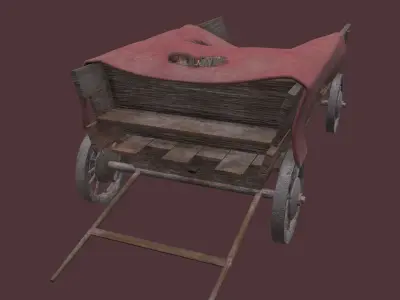 Wooden Wagon With Junk Low-poly 3D model