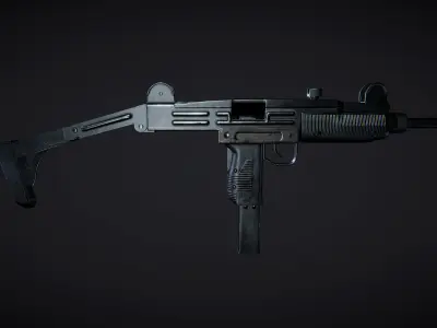 Uzi 01 Metal Stock Active 3D model