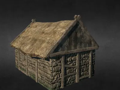 Medieval house Low-poly 3D model 13