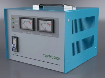 Voltage Stabilizer with Analog Meters Blue 3D model