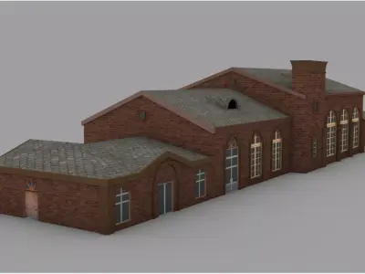 Railway station building from 1920s Low-poly 3D model