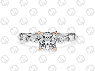 Ring 178 Princess Shape marquise on shanks with Gems 3D print model