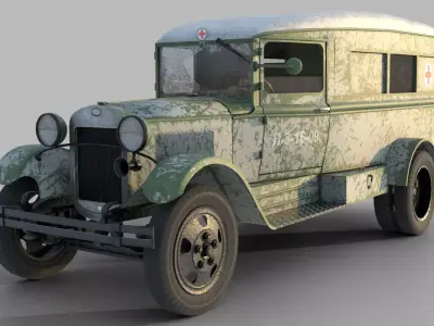 GAZ-55 ambulance Low-poly 3D model