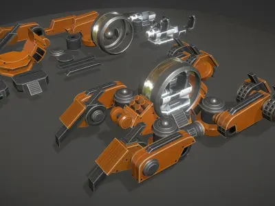 Terrain Walker Orange Version Rigged and Animated Low-poly 3D model