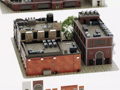 City apartment building package Low-poly 3D model purchase