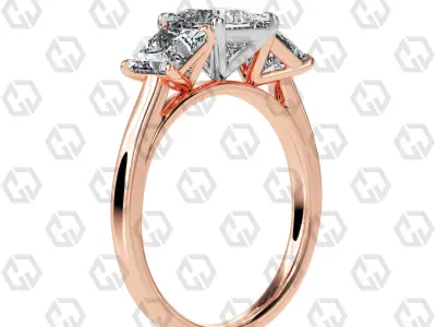 Ring 138 Pear 3 stone ring plain cathedral shank 3D print model