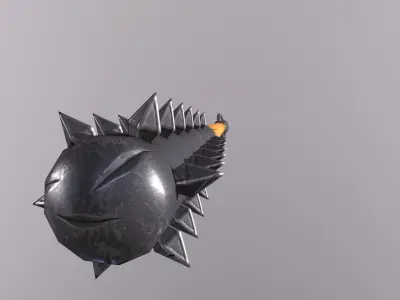 Mace 1 wooden stick with spikes Low-poly 3D model