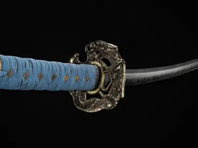 Japanese Blue Dragon Katana Low-poly 3D model