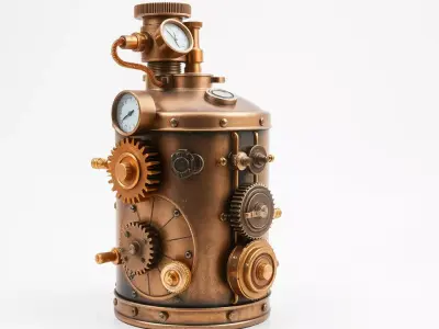 Steampunk Boiler Model Pack with Detailed Gears and Gauges Low-poly 3D model
