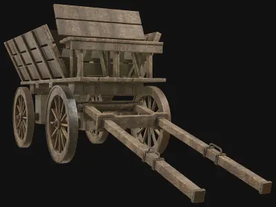 Medieval Wooden Cart 4 Low-poly 3D model
