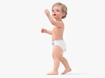 Boy Aged 1 Year in Diaper Rigged 3D model