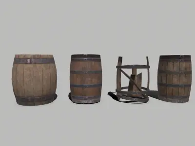 Wooden Barrels Low-poly PBR Free low-poly 3D model