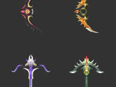 40 Fantasy Bow Collection Low-poly 3D model