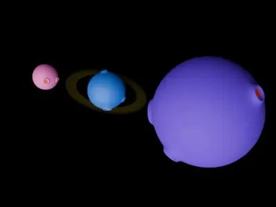 Three Cartoon-style Animated Planets Free 3D model