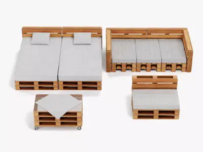 Pallet Furniture - Wooden Lounge Seating Set 3D model