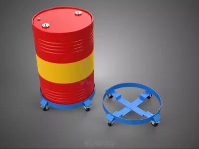 FOUR 4 WHEEL CASTER OIL DRUM BARREL TRANSPORT DOLLY CART HOLDER 3D model
