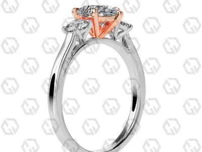 Ring 117 Pear Shape Cathedral shank 3 stone ring with round 3D print model
