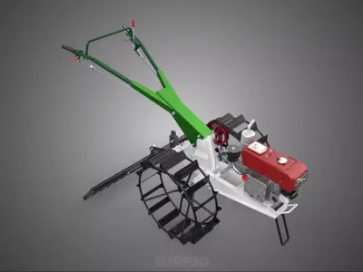 COMPACT HAND WALKING TRACTOR RAKING RAKE FIELD PADDY IMPLEMENT 3D model