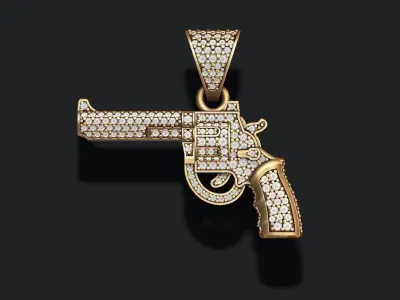 Gun revolver pendant with gemstones 3D print model