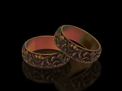 Men Antique floral carvings eternity band Ring v5 3D print model