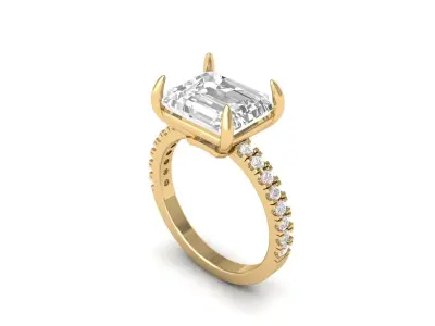 Emerald Solitaire Ring 3D print model 28