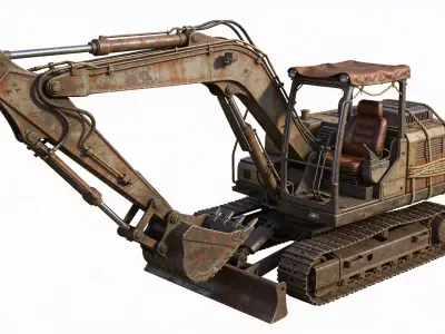 Rusted Wasteland Crawler Excavator Low-poly 3D model