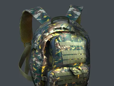 Backpack military combat Black baggage bag luggage Low-poly 3D model order
