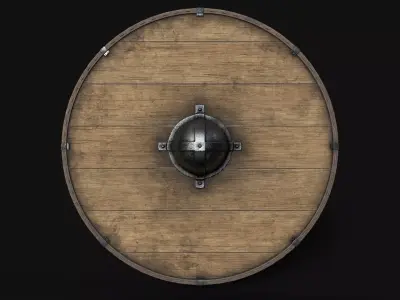 Slavic round wooden shield- base Low-poly 3D model