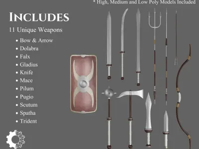 Ancient Collection Roman Weapons Set 3D Model Pack