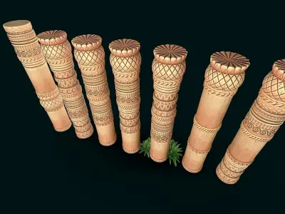 Stylized Wood modular pole Low-poly 3D model