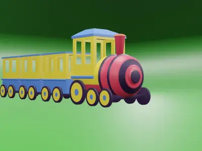 Train cartoon green yellow red blue kids 3D model