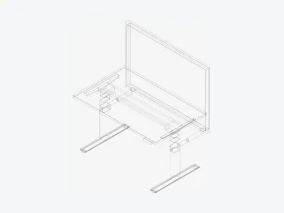Desk - Adjustable - Integral - 3 Column - Single Low-poly 3D model