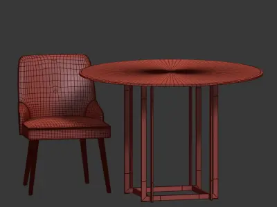 Dining Set round glass table with brass legs 3D model