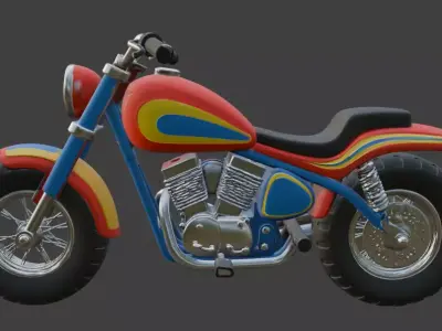 Cartoon Red Chopper Motorcycle 3D Model 3D model shop