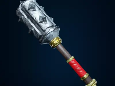 Mace Low-Poly PBR 3D model weapon with spikes Low-poly 3D model