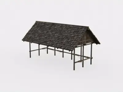 Old Wooden Medieval Building Shed 3 Low-poly 3D model