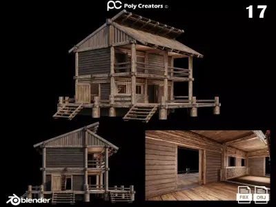 Medieval Houses 17 - 4K Textures Game Ready Low-poly 3D model