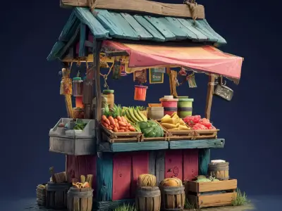 Free Stylized Market Stands Free 3D model