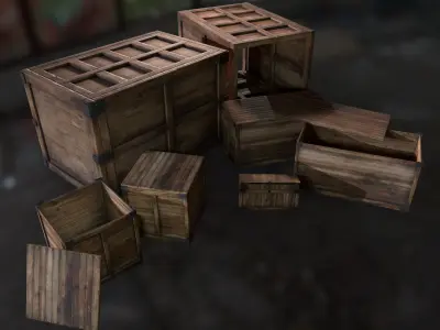 Retro Crate Collection Game Ready PBR Textures Low Poly Low-poly 3D model